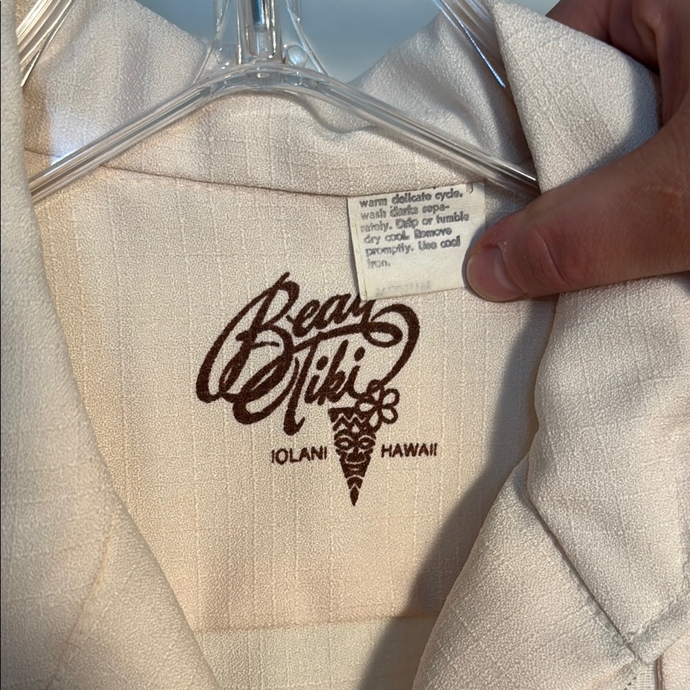 Cream Button Down Shirt with Notched Collar and 3/4 Sleeves - Picture 2 of 5